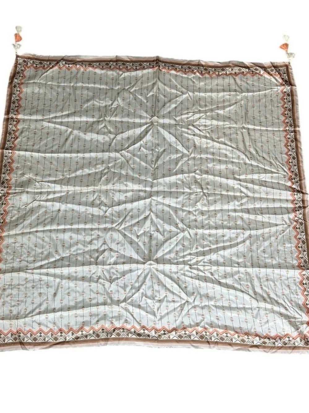 Lucky Brand Beige and Coral Geometric Tassel Scarf
